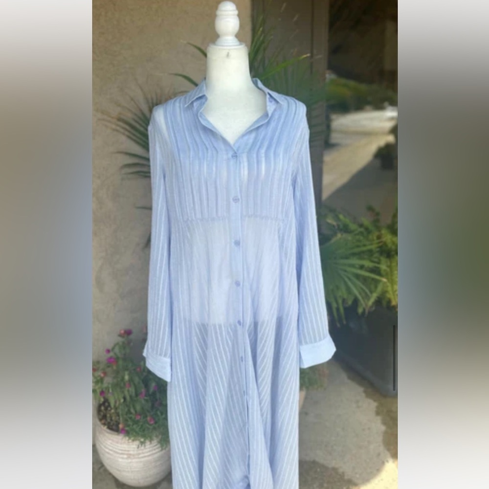 Listicle light blue sheer maxi beach cover up